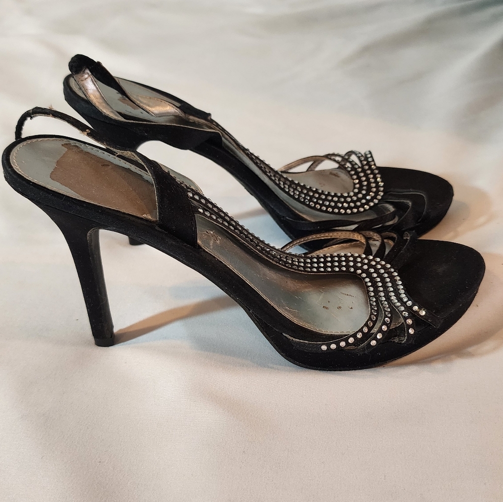 Fioni Night Black Stiletto Heels with Rhinestone Detailing 9M